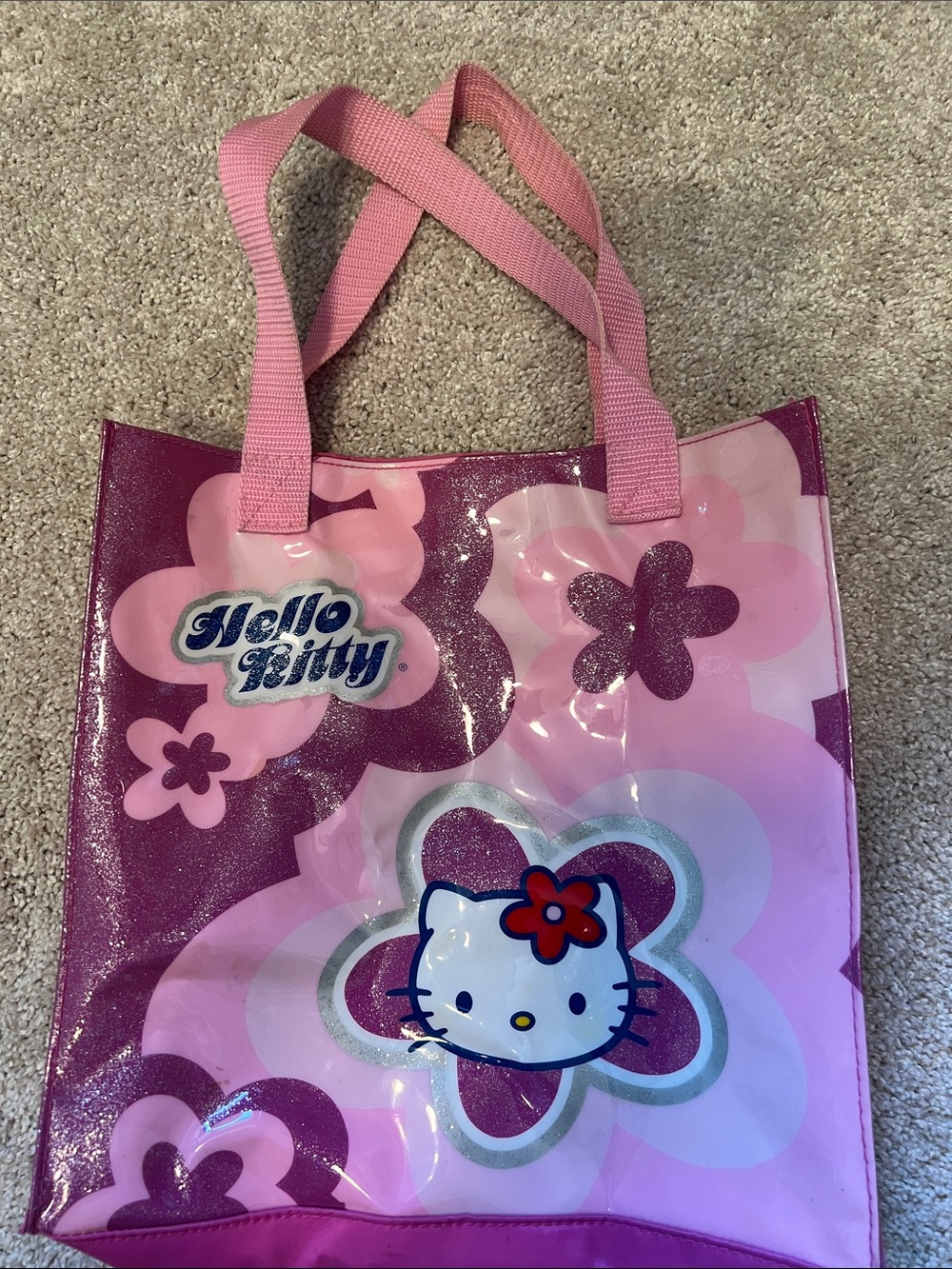 Hello Kitty Vintage 2003 Pink Glitter Flower Tote